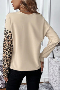 Pale Khaki Leopard Colorblock Ladies Top