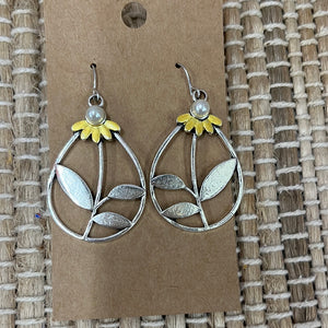 Silver Teardrop Flower Earrings