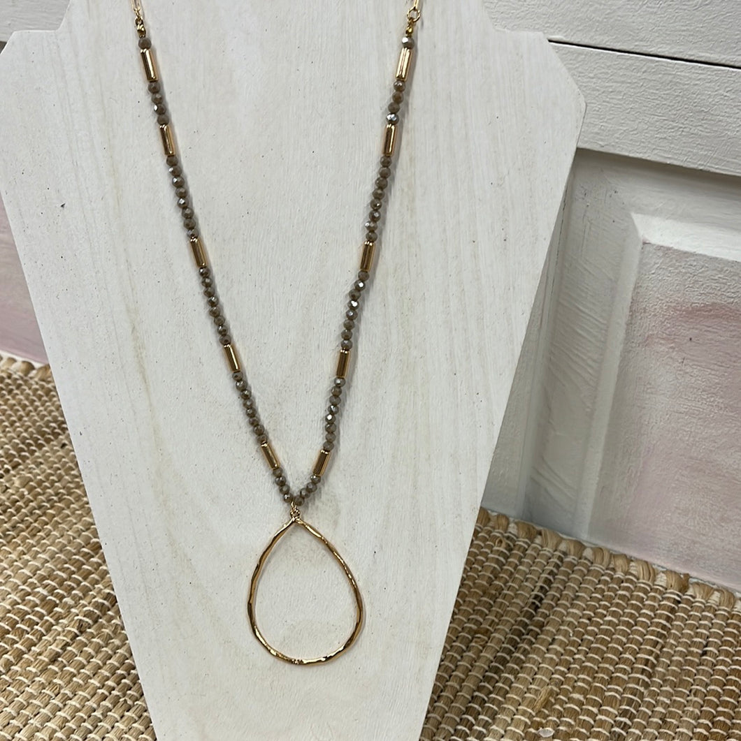 Taupe beads with Teardrop Necklace